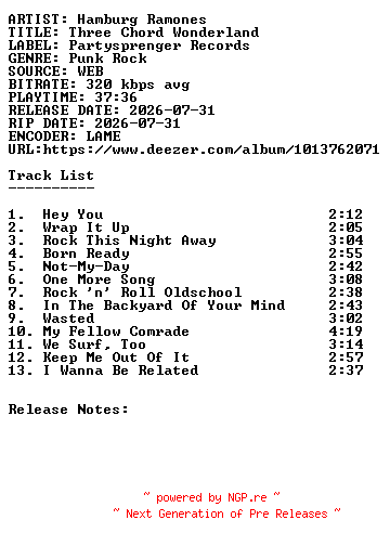 NFO for the release Hamburg_Ramones-Three_Chord_Wonderland-WEB-2026-SDR by SDR
