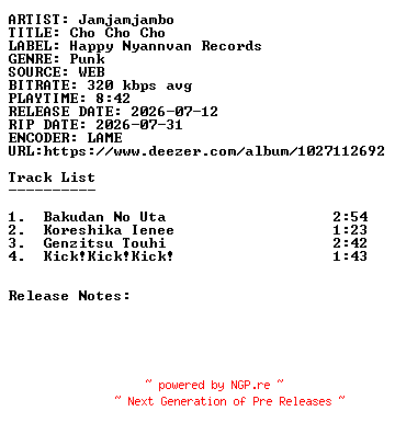 NFO for the release Jamjamjambo-Cho_Cho_Cho-WEB-JP-2026-SDR by SDR