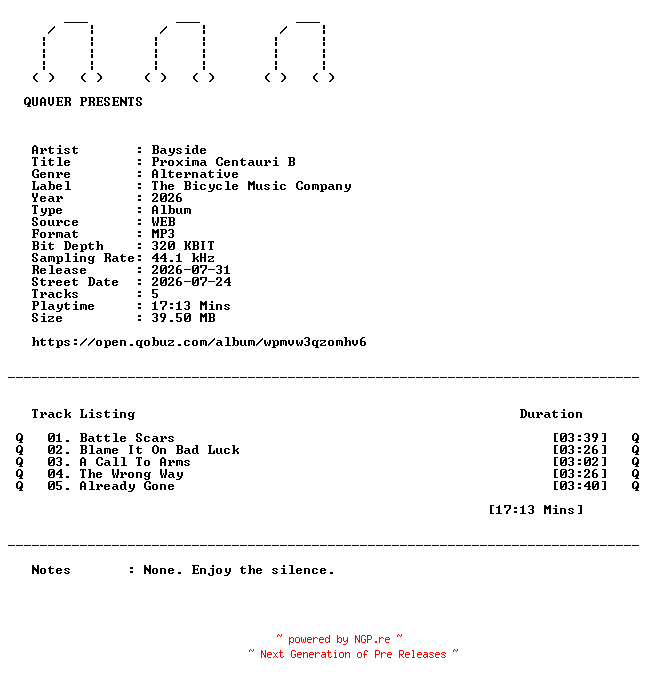NFO for the release Bayside-Proxima_Centauri_B-EP-WEB-2026-QUAVER by QUAVER