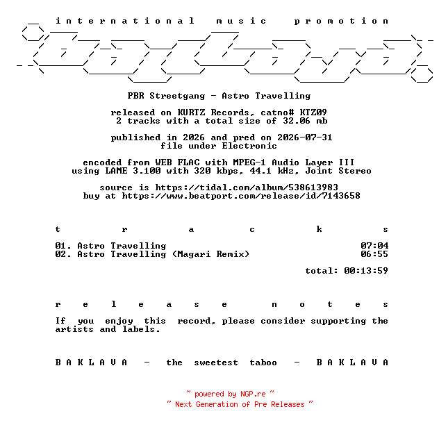 NFO for the release PBR_Streetgang-Astro_Travelling-(KTZ09)-WEB-2026-BAKLAVA by BAKLAVA