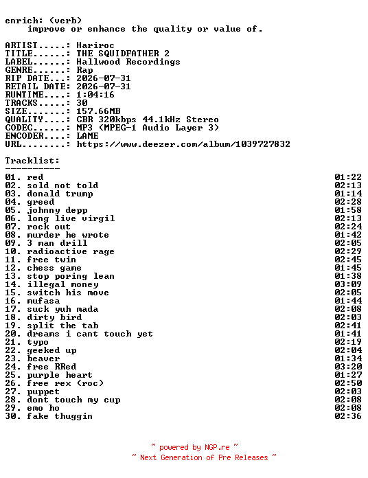 NFO for the release Hariroc-THE_SQUIDFATHER_2-WEB-2026-ENRiCH by ENRiCH