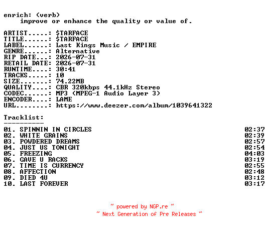 NFO for the release sTARFACE-sTARFACE-WEB-2026-ENRiCH by ENRiCH
