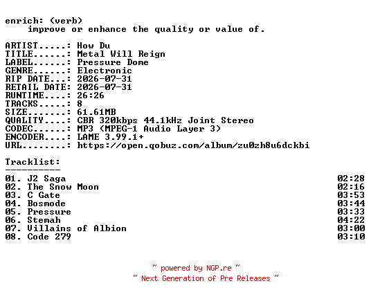 NFO for the release How_Du-Metal_Will_Reign-WEB-2026-ENRiCH by ENRiCH