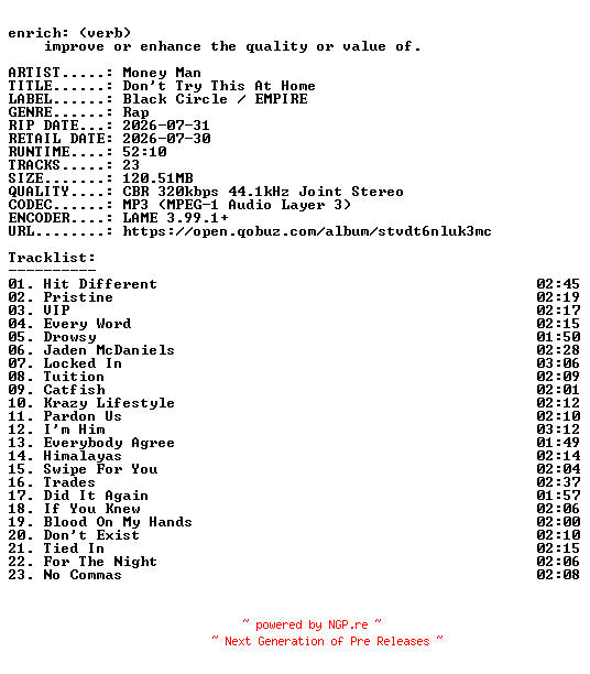 NFO for the release Money_Man-Dont_Try_This_At_Home-WEB-2026-ENRiCH by ENRiCH