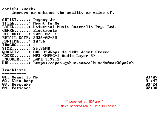 NFO for the release Dugong_Jr-Meant_To_Me-EP-WEB-2026-ENRiCH by ENRiCH