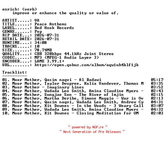 NFO for the release VA-Peace_Anthems-WEB-2026-ENRiCH by ENRiCH