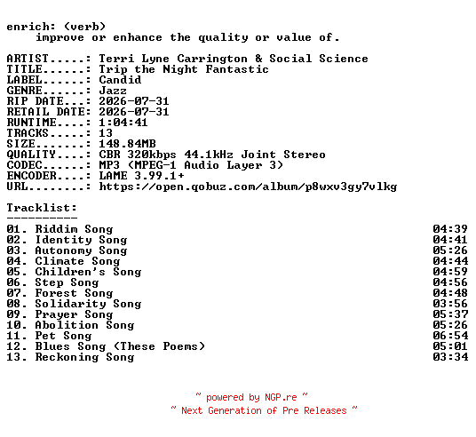 NFO for the release Terri_Lyne_Carrington_and_Social_Science-Trip_the_Night_Fantastic-WEB-2026-ENRiCH by ENRiCH
