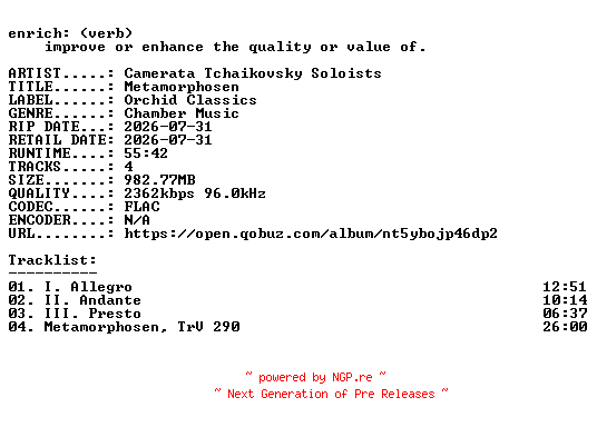 NFO for the release Camerata_Tchaikovsky_Soloists-Metamorphosen-24BIT-WEB-FLAC-2026-ENRiCH by ENRiCH