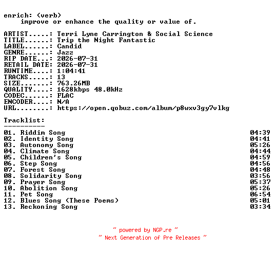 NFO for the release Terri_Lyne_Carrington_and_Social_Science-Trip_the_Night_Fantastic-24BIT-WEB-FLAC-2026-ENRiCH by ENRiCH