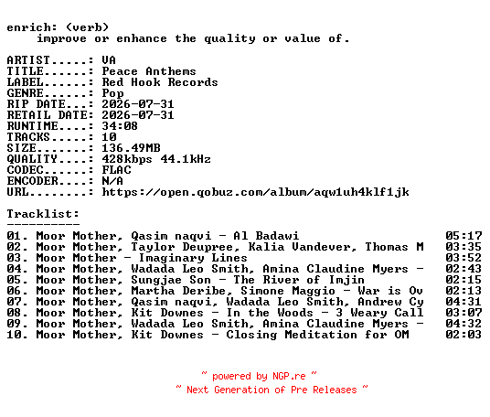 NFO for the release VA-Peace_Anthems-16BIT-WEB-FLAC-2026-ENRiCH by ENRiCH