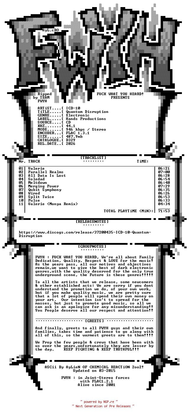 NFO for the release ICD-10-Quantum_Disruption-CD-FLAC-2026-FWYH by FWYH