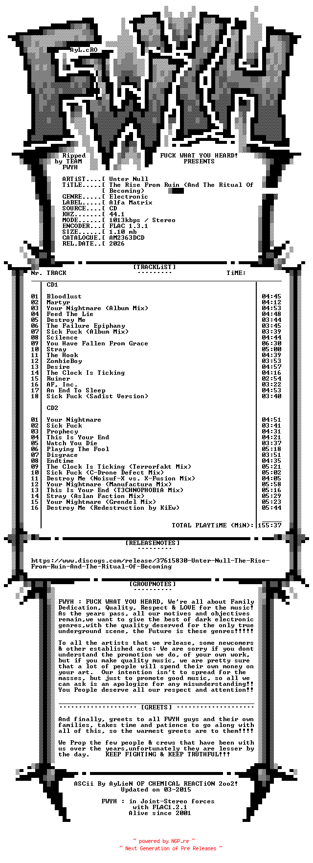 NFO for the release Unter_Null-The_Rise_From_Ruin_(And_The_Ritual_Of_Becoming)-2CD-FLAC-2026-FWYH by FWYH
