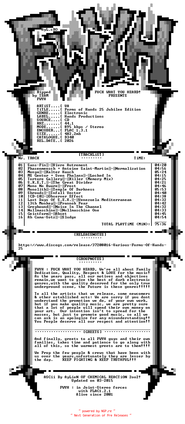 NFO for the release VA-Forms_Of_Hands_25_Jubilee_Edition-Limited_Edition-CD-FLAC-2026-FWYH by FWYH