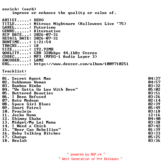 NFO for the release DEVO-Nitrous_Nightmare_(Halloween_Live_75)-WEB-2026-ENRiCH by ENRiCH