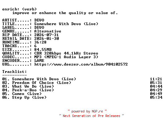 NFO for the release DEVO-Somewhere_With_Devo_(Live)-WEB-2026-ENRiCH by ENRiCH
