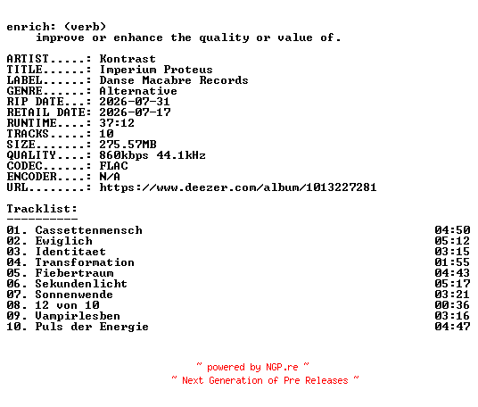 NFO for the release Kontrast-Imperium_Proteus-DE-16BIT-WEB-FLAC-2026-ENRiCH by ENRiCH