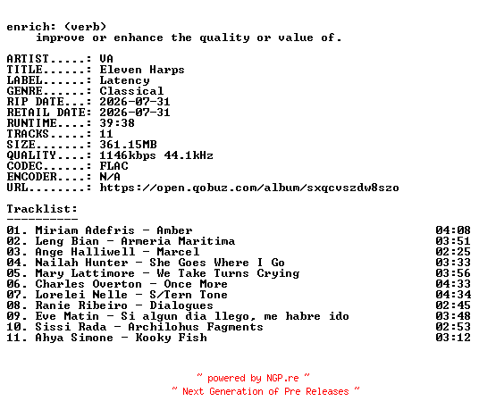 NFO for the release VA-Eleven_Harps-24BIT-WEB-FLAC-2026-ENRiCH by ENRiCH