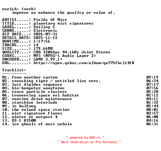 NFO for the release Fields_Of_Mist-planetary_mist_signatures-WEB-2025-ENRiCH by ENRiCH