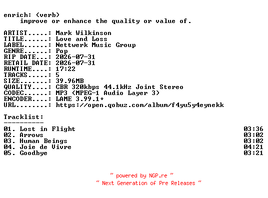 NFO for the release Mark_Wilkinson-Love_and_Loss-EP-WEB-2026-ENRiCH by ENRiCH