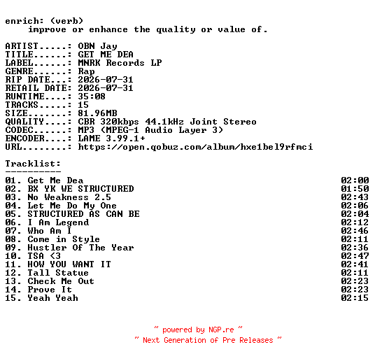 NFO for the release OBN_Jay-GET_ME_DEA-WEB-2026-ENRiCH by ENRiCH