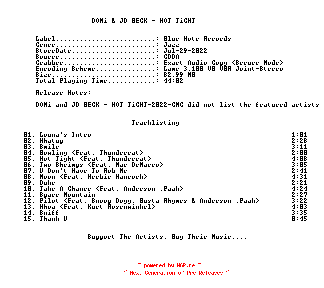 NFO for the release DOMi_And_JD_BECK-NOT_TiGHT-(Retail)-2022-C4 by C4