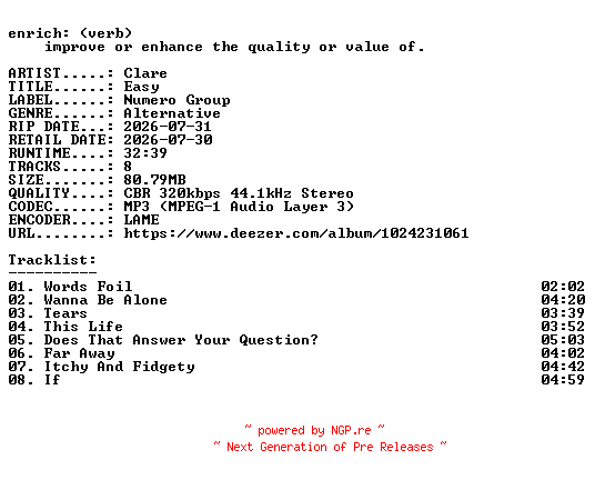 NFO for the release Clare-Easy-WEB-2026-ENRiCH by ENRiCH