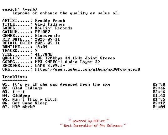 NFO for the release Freddy_Fresh-Glad_Tidings-(FF1007)-WEB-2026-ENRiCH by ENRiCH