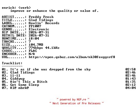 NFO for the release Freddy_Fresh-Glad_Tidings-(FF1007)-16BIT-WEB-FLAC-2026-ENRiCH by ENRiCH