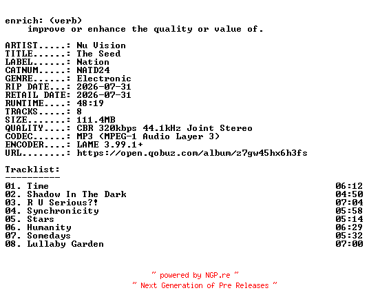 NFO for the release Nu_Vision-The_Seed-(NATD24)-WEB-2026-ENRiCH by ENRiCH