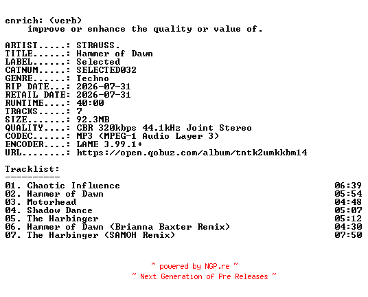 NFO for the release STRAUSS.-Hammer_of_Dawn-(SELECTED032)-WEB-2026-ENRiCH by ENRiCH