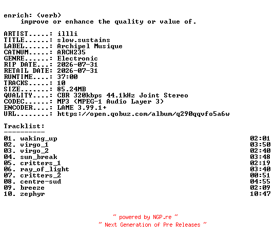 NFO for the release illli-slow.sustains-(ARCH235)-WEB-2026-ENRiCH by ENRiCH