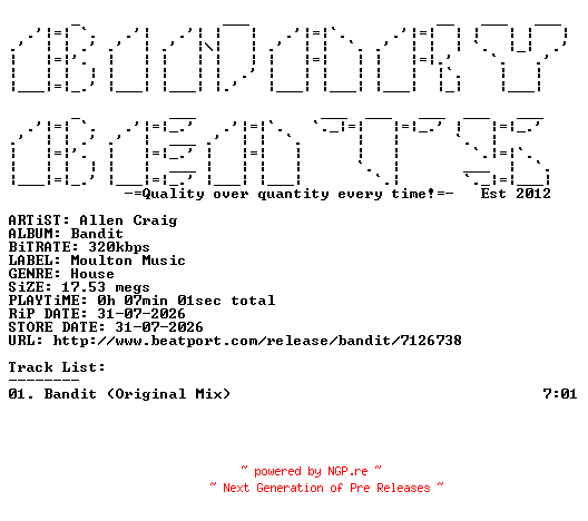 NFO for the release Allen_Craig-Bandit-(MM380)-SINGLE-WEB-2026-BB by BB