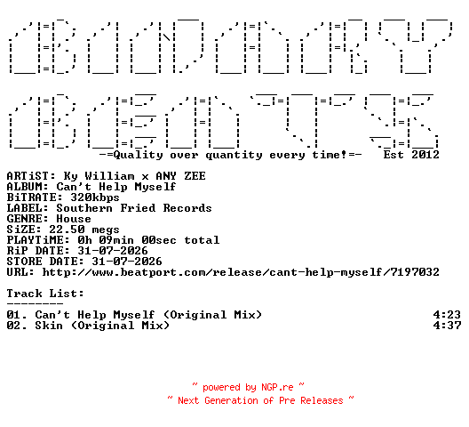 NFO for the release Ky_William_x_ANY_ZEE-Cant_Help_Myself-(ECB567BP)-WEB-2026-BB by BB