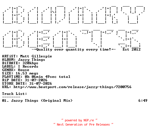 NFO for the release Matt_Gillespie-Jazzy_Things-(IRECEPIREC1369D1TRSPDBP)-SINGLE-WEB-2026-BB by BB