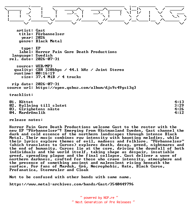 NFO for the release Gast-Foerbannelser-SE-EP-WEB-2026-BLEEDiNG by BLEEDiNG