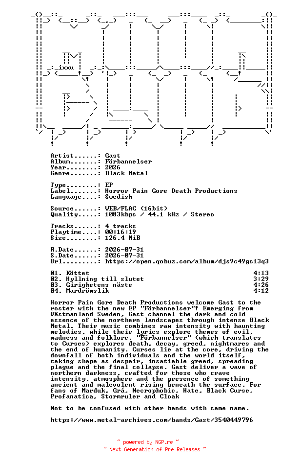 NFO for the release Gast-Foerbannelser-SE-EP-16BIT-WEB-FLAC-2026-MOONBLOOD by MOONBLOOD