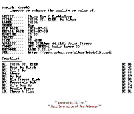 NFO for the release Shiva_Ray_X_KirbLaGoop-SHIVA_VS._KIRB_Da_Album-WEB-2026-ENRiCH by ENRiCH