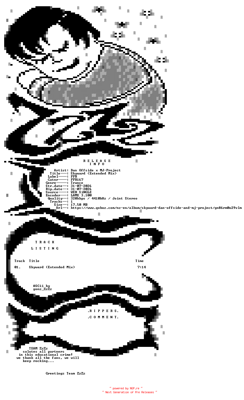 NFO for the release Dan_Offside_x_MJ-Project_-_Skyward_(Extended_Mix)-(FFR167)-SINGLE-WEB-2026-ZzZz by ZzZz