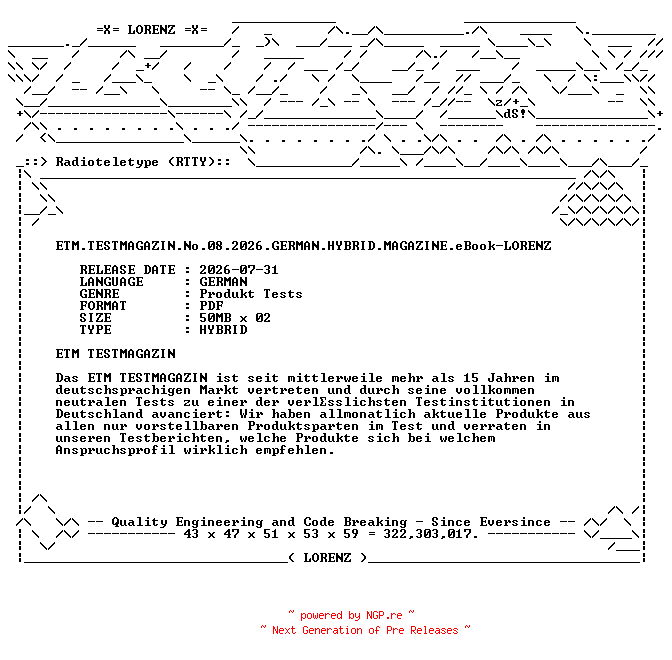 NFO for the release ETM.TESTMAGAZIN.No.08.2026.GERMAN.HYBRID.MAGAZINE.eBook-LORENZ by LORENZ