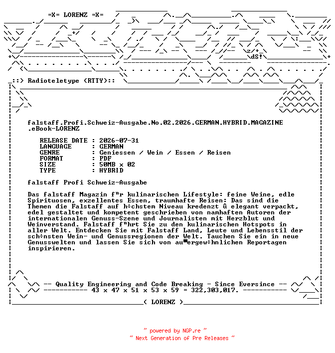 NFO for the release falstaff.Profi.Schweiz-Ausgabe.No.02.2026.GERMAN.HYBRID.MAGAZINE.eBook-LORENZ by LORENZ