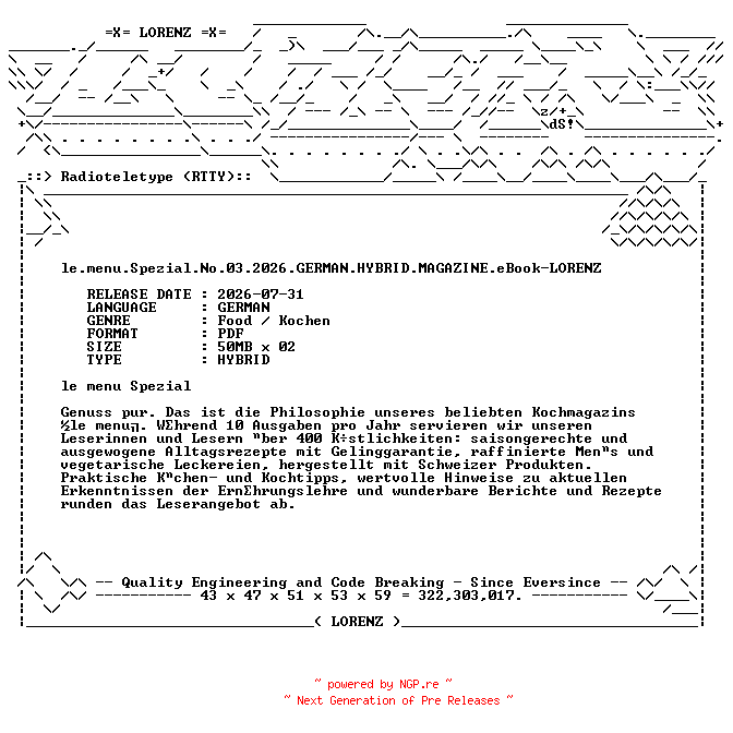 NFO for the release le.menu.Spezial.No.03.2026.GERMAN.HYBRID.MAGAZINE.eBook-LORENZ by LORENZ
