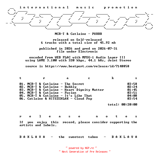 NFO for the release MCR-T_and_Catlaine-PURRR-WEB-2026-BAKLAVA by BAKLAVA