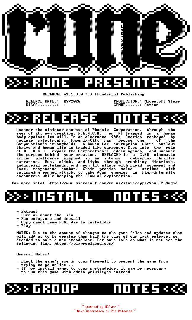 NFO for the release REPLACED.v1.1.3.0-RUNE by RUNE