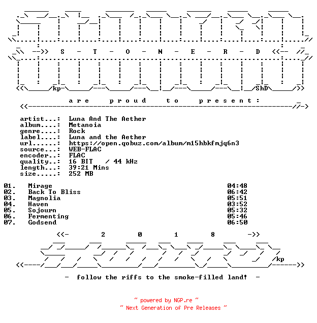 NFO for the release Luna_And_The_Aether-Metanoia-16BIT-WEB-FLAC-2026-STONERD by STONERD