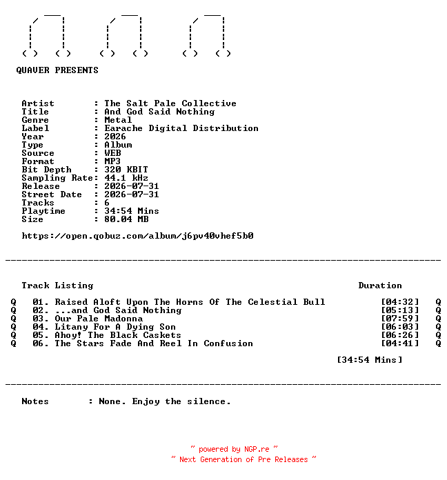 NFO for the release The_Salt_Pale_Collective-And_God_Said_Nothing-WEB-2026-QUAVER by QUAVER