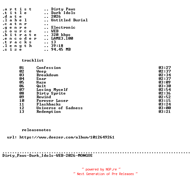 NFO for the release Dirty_Paws-Dark_Idols-WEB-2026-MONGOS by MONGOS