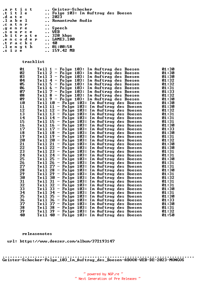 NFO for the release Geister-Schocker-Folge_103_Im_Auftrag_des_Boesen-ABOOK-WEB-DE-2023-MONGOS by MONGOS