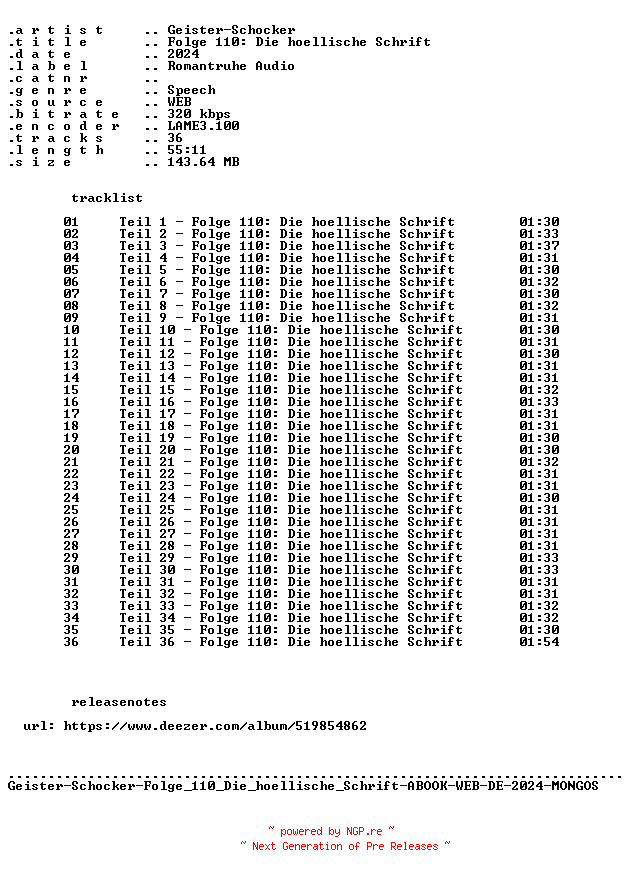 NFO for the release Geister-Schocker-Folge_110_Die_hoellische_Schrift-ABOOK-WEB-DE-2024-MONGOS by MONGOS