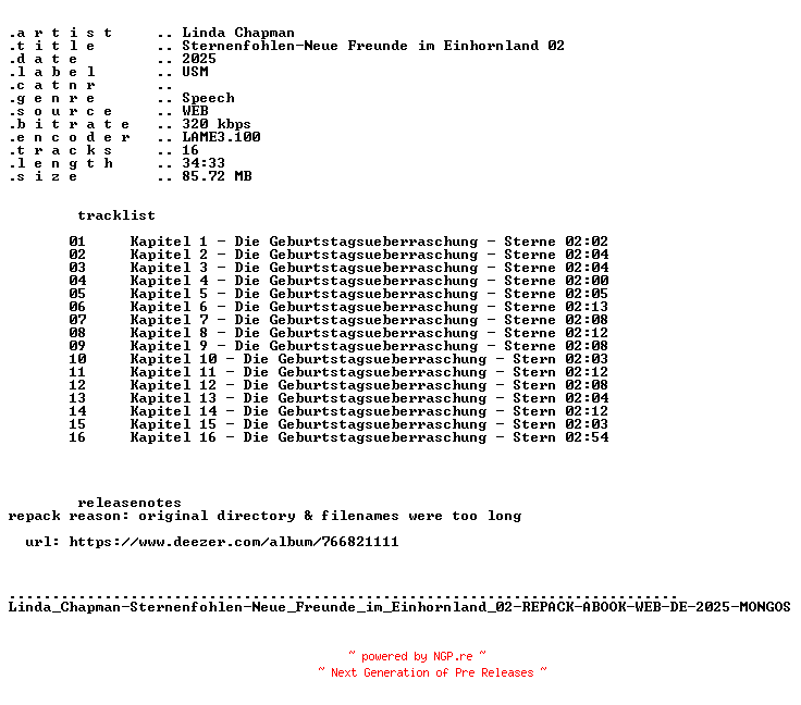 NFO for the release Linda_Chapman-Sternenfohlen-Neue_Freunde_im_Einhornland_02-REPACK-ABOOK-WEB-DE-2025-MONGOS by MONGOS