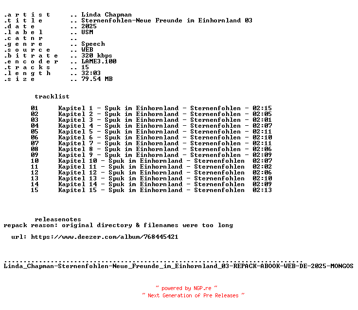 NFO for the release Linda_Chapman-Sternenfohlen-Neue_Freunde_im_Einhornland_03-REPACK-ABOOK-WEB-DE-2025-MONGOS by MONGOS